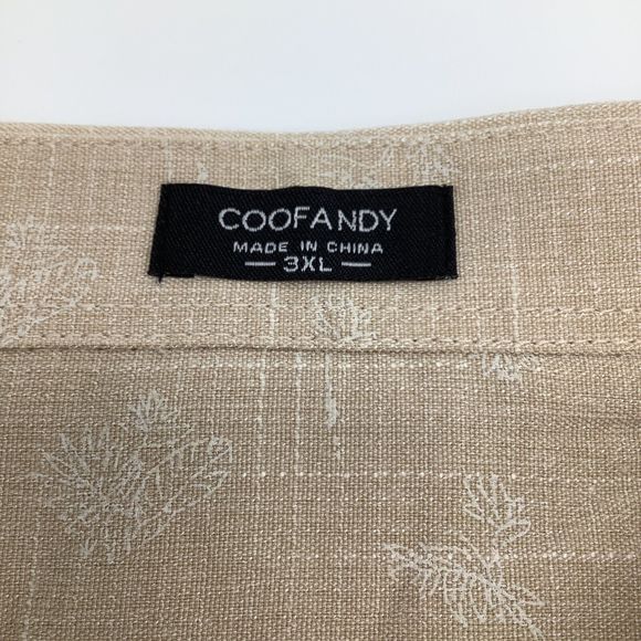 Coofandy Mens Long Sleeve Button Up Linen Blend Shirt Tan Size 3XL New - Picture 4 of 6
